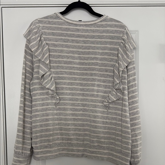 Striped Gray Ruffle Top - Picture 2 of 7